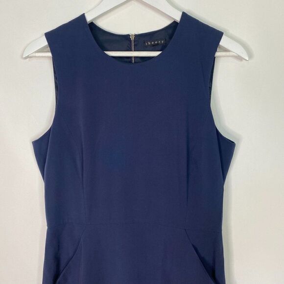 Theory Blue Sleeveless Sheath Dress with Pockets - Picture 3 of 8